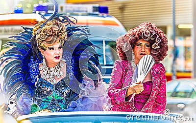 Drag Queens on a float at Christopher Street Day Editorial Stock Photo