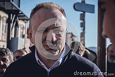 Dragan Djilas at the pre-election rally, one of the Serbian politicians. Editorial Stock Photo