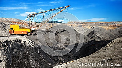 Dragline on open pit coal mine Stock Photo