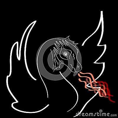 Dragon on black background Vector Illustration