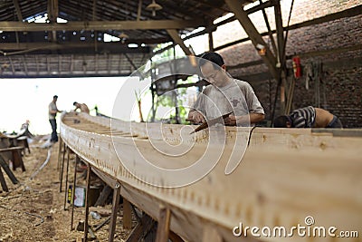 Dragon Boat factory in Guangzhou. Editorial Stock Photo