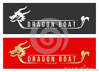 Dragon boat fastival banner with white and gold dragon boat sign vector design Vector Illustration