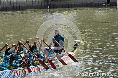 Dragon Boat Festival in Kalimas river, Surabaya on August 14, 2022 Editorial Stock Photo