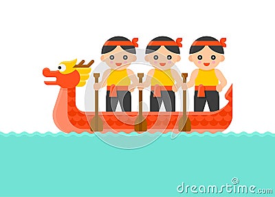 Dragon Boat with Paddler Dragon Boat festival vector Vector Illustration