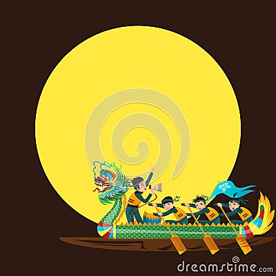 Dragon boat racing flat colorful poster vector illustration Vector Illustration