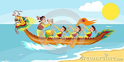 Dragon boat racing horizontal banner vector illustration Vector Illustration