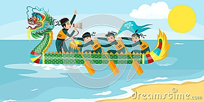 Dragon boat racing horizontal banner vector illustration Vector Illustration