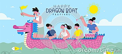 Dragon boat racing team banner Vector Illustration