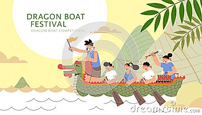 Dragon boat racing team Vector Illustration