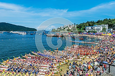 Dragon boats festival race Stanley beach Hong Kong Editorial Stock Photo