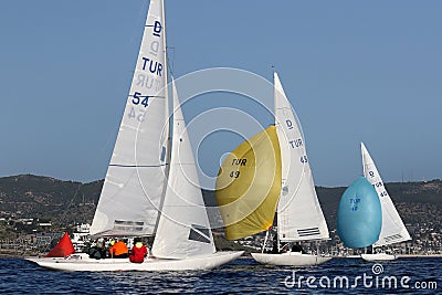 Dragon boats sailing and competing for Dragon Cup in Bodrum, Turkey Editorial Stock Photo