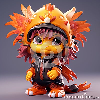 Charming Anime Toy Figurine With Flaming Hair - Detailed Feather Rendering Stock Photo