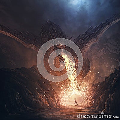 Dragon breathing fire Stock Photo