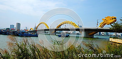 Dragon bridge, Han river, Da Nang, Vietnam Editorial Stock Photo