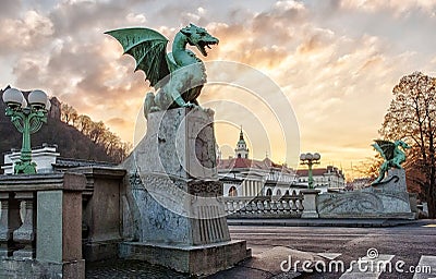 Dragon bridge in Ljubljana Stock Photo