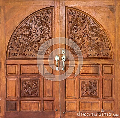 Dragon carving door Stock Photo