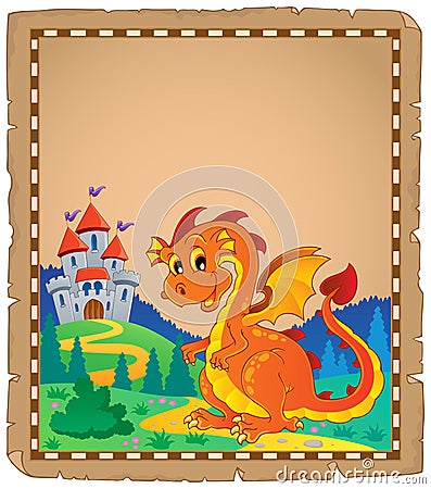 Dragon and castle theme parchment 4 Vector Illustration