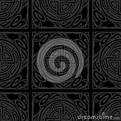 dragon Celtic tribe amulet sign dark color tone background seamless pattern design Stock Photo