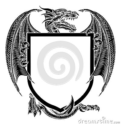 Dragon Crest Coat of Arms Heraldic Emblem Shield Vector Illustration