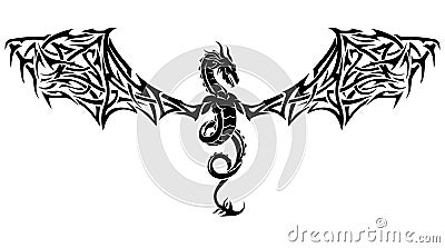 Dragon Crest Tattoo Wings Vector Illustration