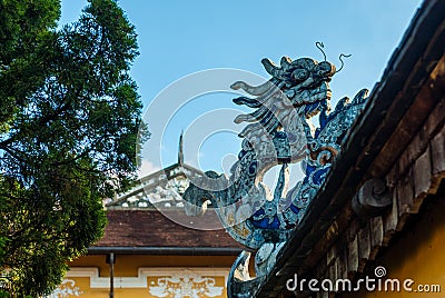 Dragon decor on pavilion in garden of Citadel in Hue. Vietnam. Stock Photo