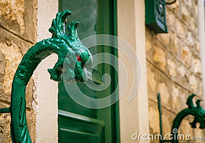 Dragon door posts Stock Photo