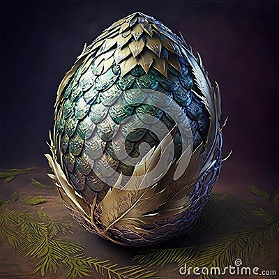 Dragon Egg Isolated, Crystal Scaled Fantasy Eggs, Dinosaur Fossil, Magic Dragon Egg Generative AI Illustration Stock Photo