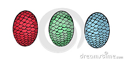 Dragon eggs. Three dragon eggs. Game of thrones element. A song of ice. Stone scales Vector Illustration