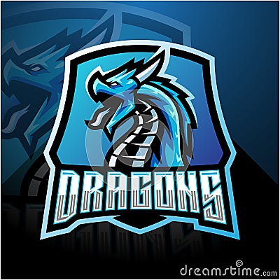 Dragon esport mascot logo with shield Vector Illustration