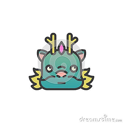 Dragon Face with Rolling Eyes filled outline icon Vector Illustration