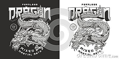 Dragon fight club monochrome poster Vector Illustration