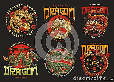 Dragon fight club set flyer Vector Illustration