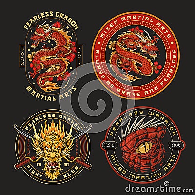 Dragon fight club set sticker Vector Illustration