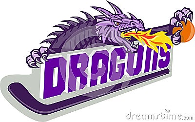 Dragon Fire Hockey Stick Basketball Retro Stock Photo