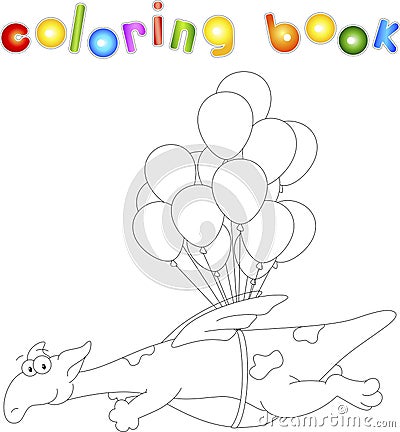 Dragon flies on balloons. Coloring book for kids. Vector Illustration