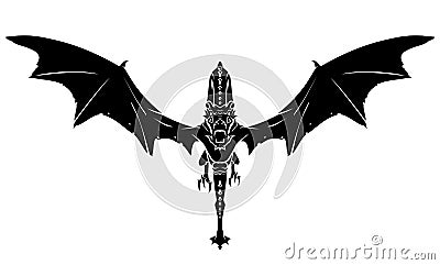 Dragon Front Attack, Mythical Creature Silhouette Vector Illustration