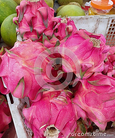 Dragon fruit in a basket | Traditional market Stock Photo