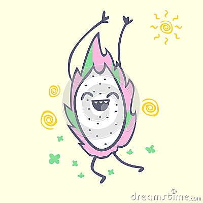 Dragon fruit cartoon character, cute kawaii pitaya, illustration Cartoon Illustration