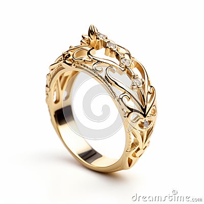 Intricately Designed Yellow Gold Ring With Fantasy Elements Stock Photo