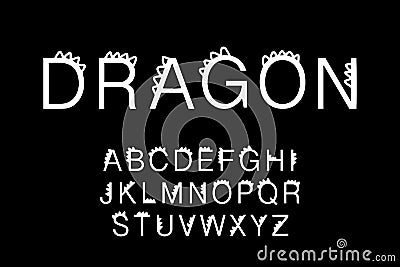 Dragon hand drawn type font in cartoon comic style sharp back elements dinosaur Stock Photo