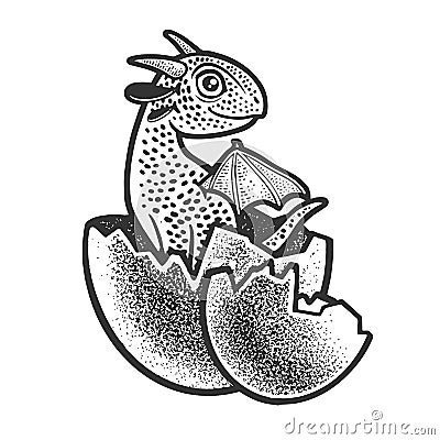 dragon hatched from egg sketch raster illustration Cartoon Illustration