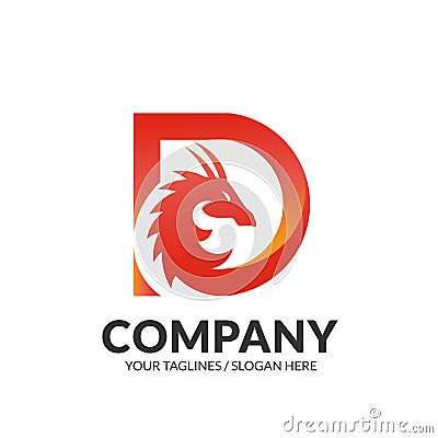 dragon head with initial letter d logo Vector Illustration