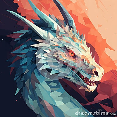 Intense Low Poly Dragon: Abstract Art With Flat Illustrations Cartoon Illustration