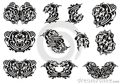 Dragon heart, dragon butterflies and other symbols Vector Illustration