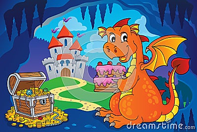 Dragon holding cake theme image 4 Vector Illustration