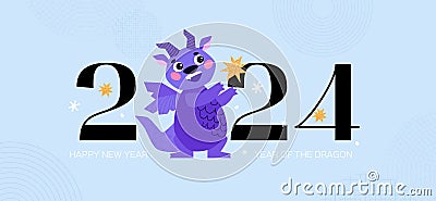 Dragon holding a star. Happy Chinese New Year 2024. Year of the Dragon. Lunar new year celebration concept for greeting Vector Illustration