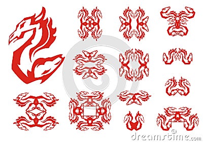 Dragon and horse double flaming abstract symbols Vector Illustration