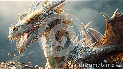 Dragon Lair Vicious Beast Guarding Domain Ancient Reptile Flame Breathing Demi God Stock Photo