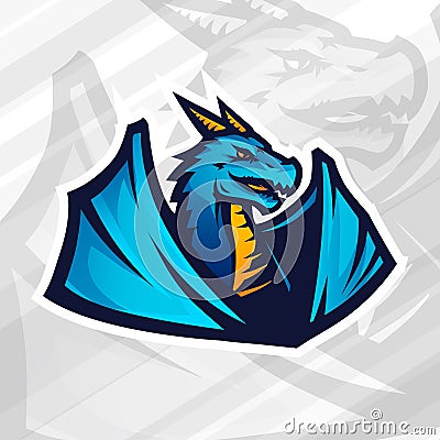 Dragon logo concept. Football or baseball mascot design. College league insignia, School team vector. Vector Illustration