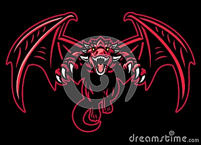 Dragon mascot crouching with big wings Vector Illustration